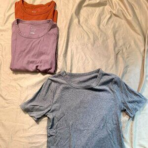 THREE "a new day" Short Sleeve Ribbed Tops (Grey, Orange & Mauve) MEDIUM